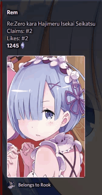 rem from re zero kara hajimeru isekai seikatsu claims # 2 likes # 2 and 1245 likes