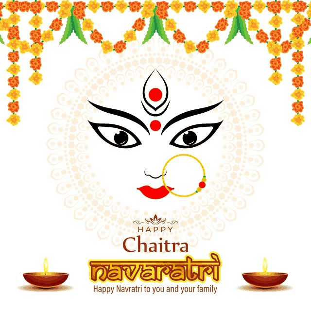 a greeting card that says happy chattra navratri