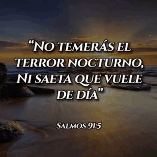 a bible verse in spanish with a picture of a beach and a sunset .