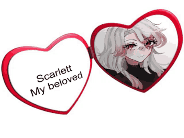 a heart shaped mirror that says scarlett my beloved on it