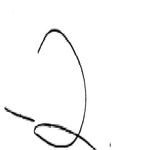 a black and white drawing of a person 's hand signing a document .