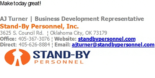 a sign for aj turner business development representative stand-by personnel inc