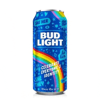 a blue can of bud light with a rainbow on it