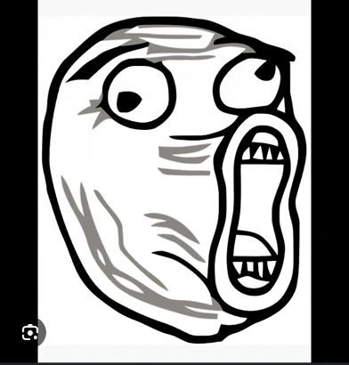 a black and white drawing of a rage face with its mouth wide open .