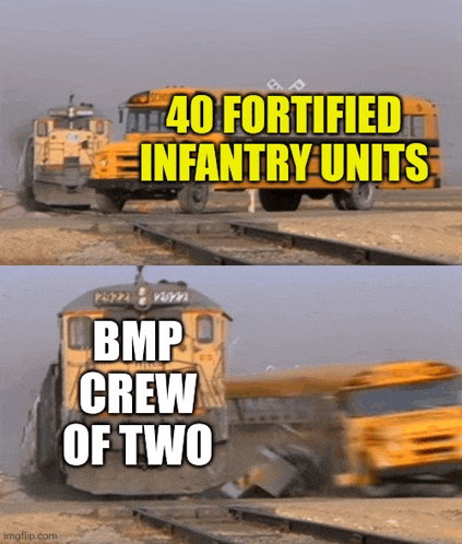 a train with the words 40 fortified infantry units bmp crew of two on the front