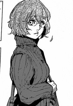 a black and white drawing of a girl wearing a turtleneck sweater and carrying a bag .