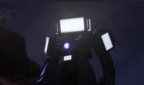 a robot with a purple light coming out of its head .