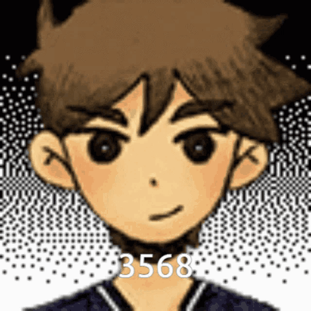 a pixel art drawing of a boy with the number 3568 above his head .