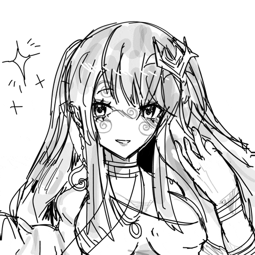 a drawing of a girl with long hair and a crown on her head