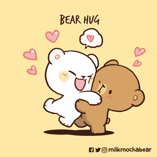 a cartoon of a bear hugging another bear with the words bear hug written on the bottom