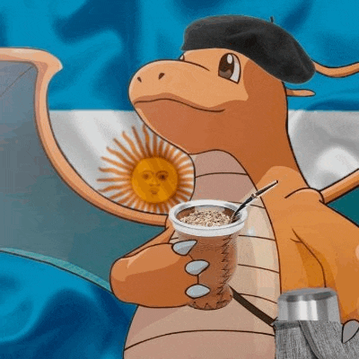 a cartoon dragon wearing a beret is holding a cup of yerba mate .