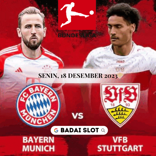 a poster for bayern munich vs vfb stuttgart shows two soccer players