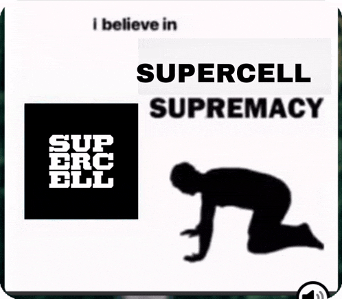 a silhouette of a person kneeling in front of a supercell supremacy logo .