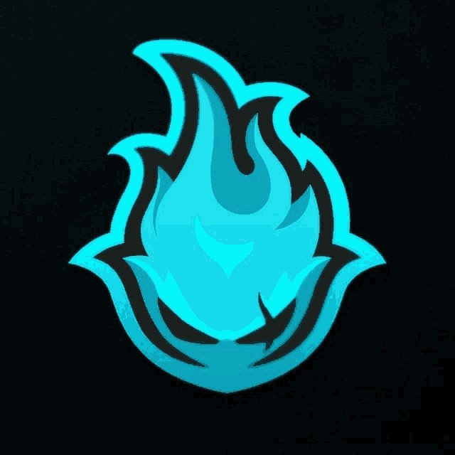 a blue flame with a black border on a black background