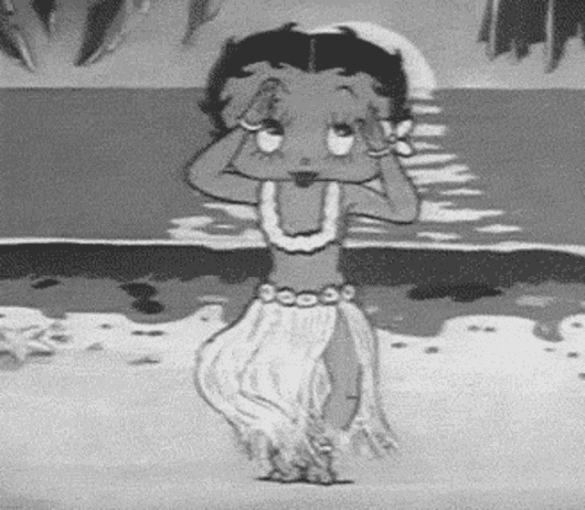 a black and white cartoon of betty boop dancing on the beach