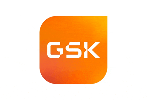 a logo for gsk is shown on an orange background