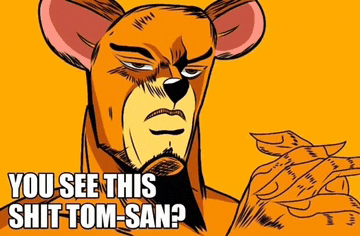 a cartoon of a bear with the words " you see this shit tom-san " on the bottom