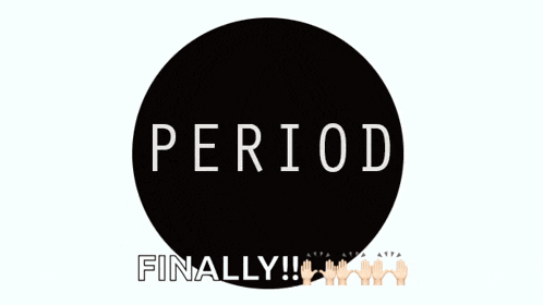 a black circle with the word period written in white