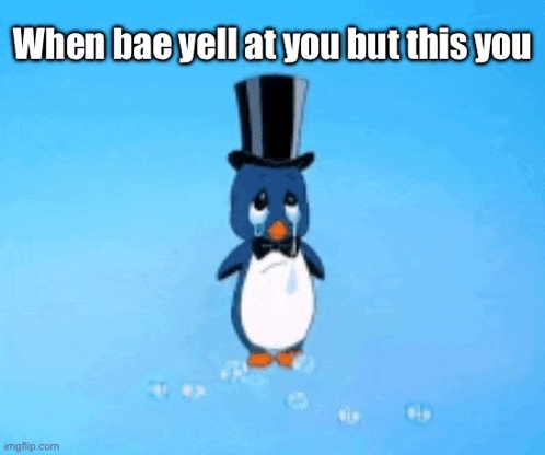 a sad penguin wearing a top hat and bow tie is crying while standing in the snow .