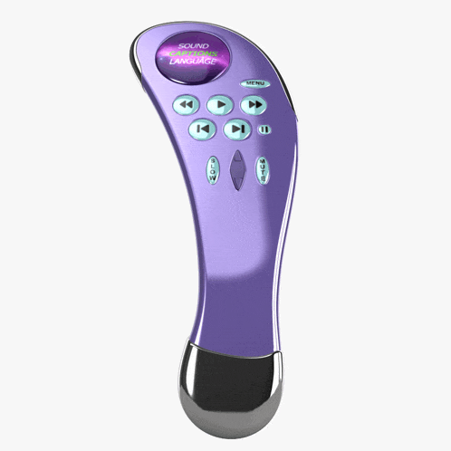 a purple remote control with the word sound on it