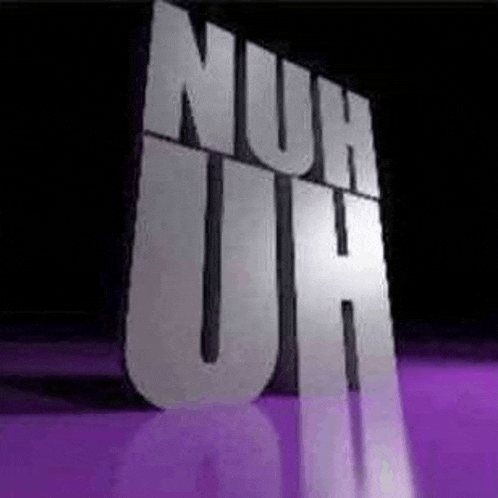 a 3d rendering of the word nuh uh on a purple background