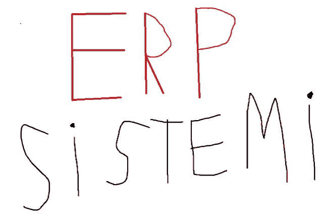 a drawing of the word erp sistemi in red and black