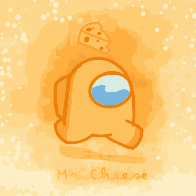 an orange among us character with a piece of cheese on top