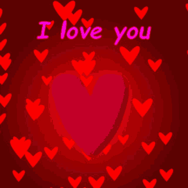 a red background with hearts and the words " i love you " on it