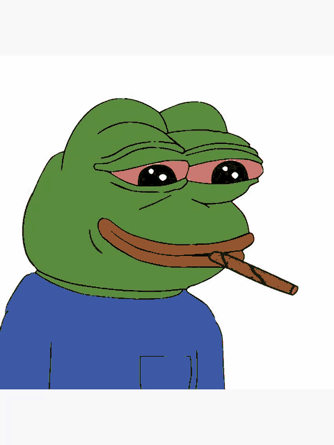 a green frog with red eyes is smoking a cigarette