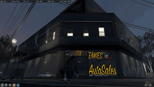 a screenshot of a video game shows the enkies auto sales