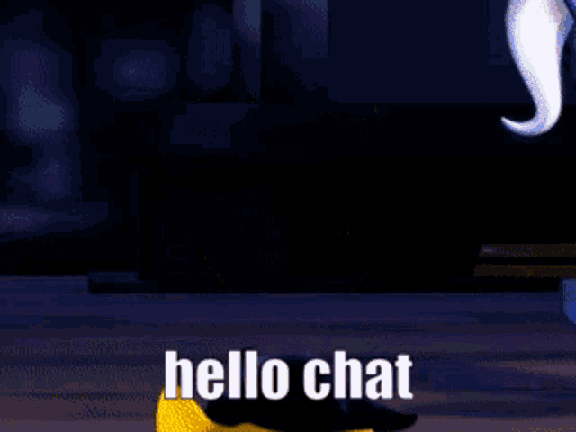 a yellow pony wearing a red tie and a hat says hello chat