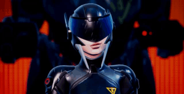 a close up of a person wearing a futuristic helmet