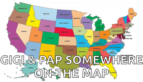a map of the united states with the words gigi and pap somewhere on the map
