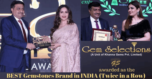 a poster that says gem selections awarded as the best gemstone brand in india