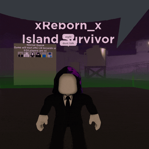 xreborn_x island survivor standing in front of a sign