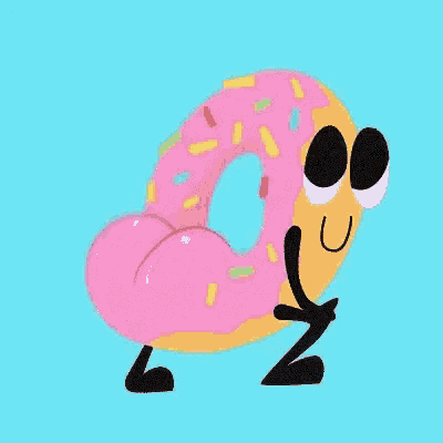 a cartoon illustration of a pink donut with sprinkles and a face on a blue background .