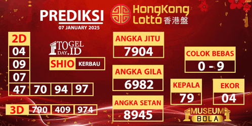 a poster for prediksi hong kong lotto on january 7th 2025