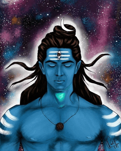 a painting of shiva with his eyes closed and a third eye