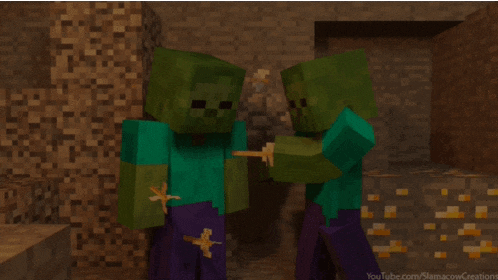 two minecraft characters standing next to each other with youtube.com/slamacowcreations at the bottom