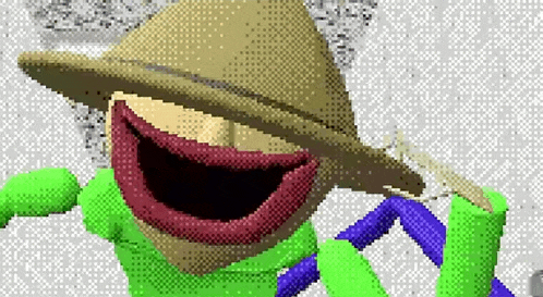 a pixel art of a person wearing a straw hat