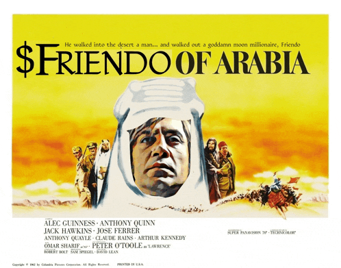 a movie poster for $ friendo of arabia shows a man in a white turban