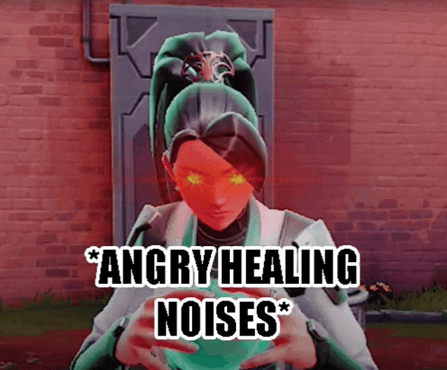 angry healing noises is written on a picture of a woman with red eyes