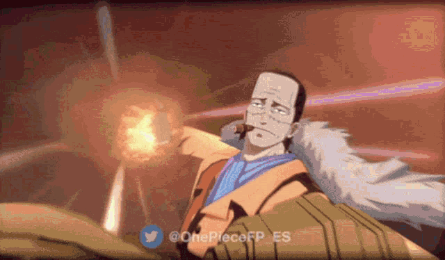 a cartoon of a man smoking a cigar with the words onepiecefp es on the bottom right