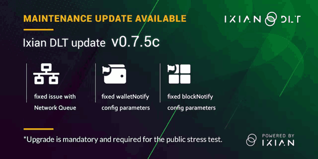 a maintenance update for ixian dlt v0.7.5c is available