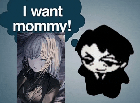 a picture of a girl next to a speech bubble that says i want mommy