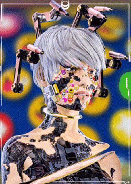 a painting of a woman with a robotic head and arms
