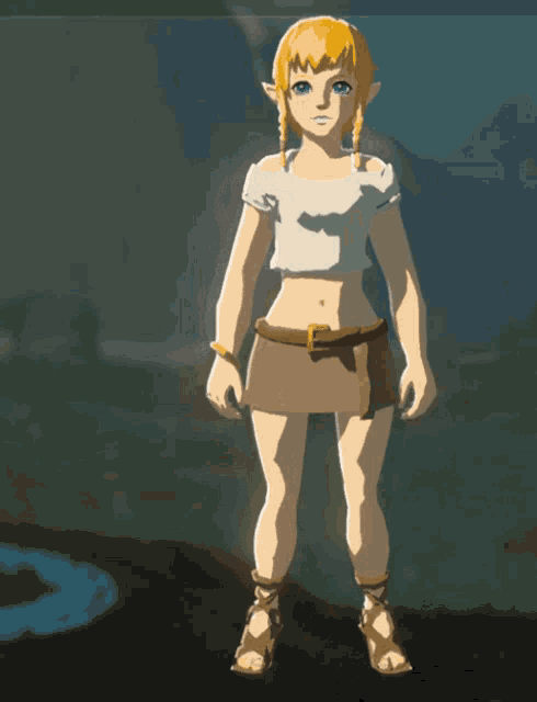 a cartoon of a girl wearing a white top and a brown skirt