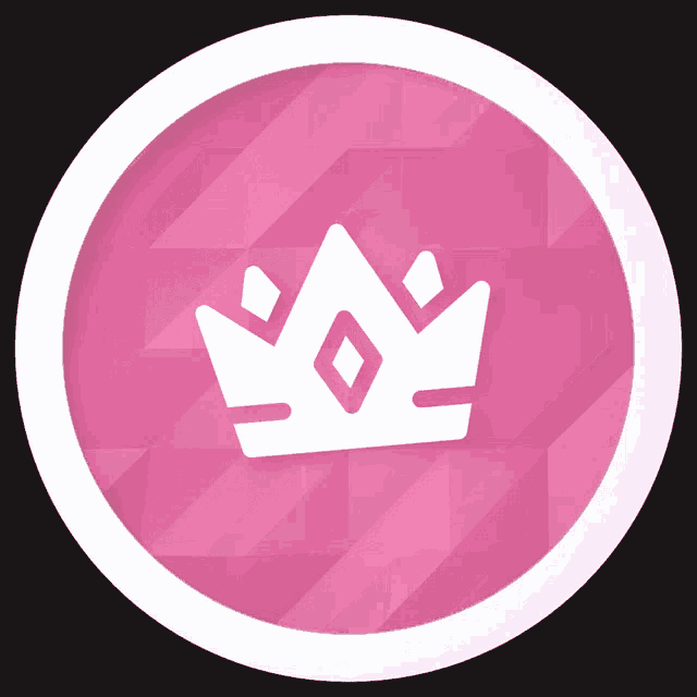 a pink circle with a white crown in the middle