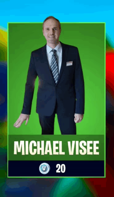 a picture of a man in a suit with the name michael vises on it