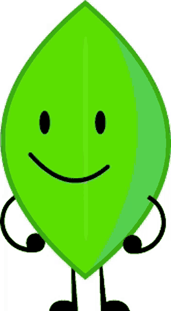 a green leaf with a smiling face and black legs